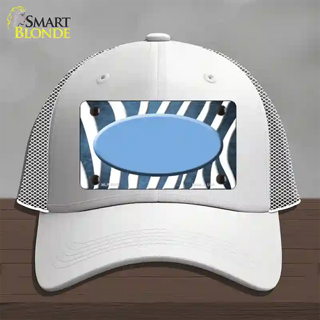 Light Blue White Zebra Oval Oil Rubbed Novelty License Plate Hat Mesh / White