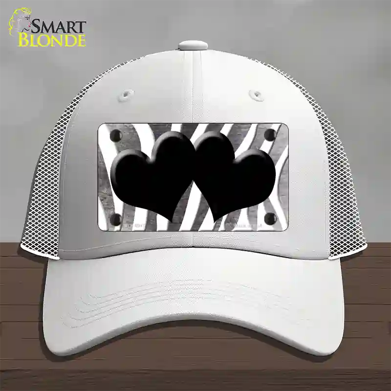 Black White Zebra Hearts Oil Rubbed Novelty License Plate Hat Mesh / White