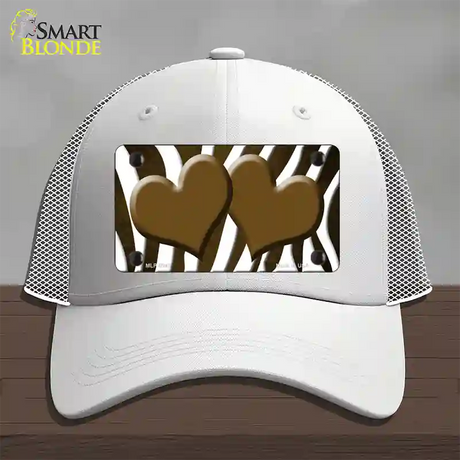 Brown White Zebra Hearts Oil Rubbed Novelty License Plate Hat Mesh / White