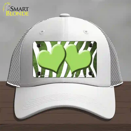 Lime Green White Zebra Hearts Oil Rubbed Novelty License Plate Hat Mesh / White