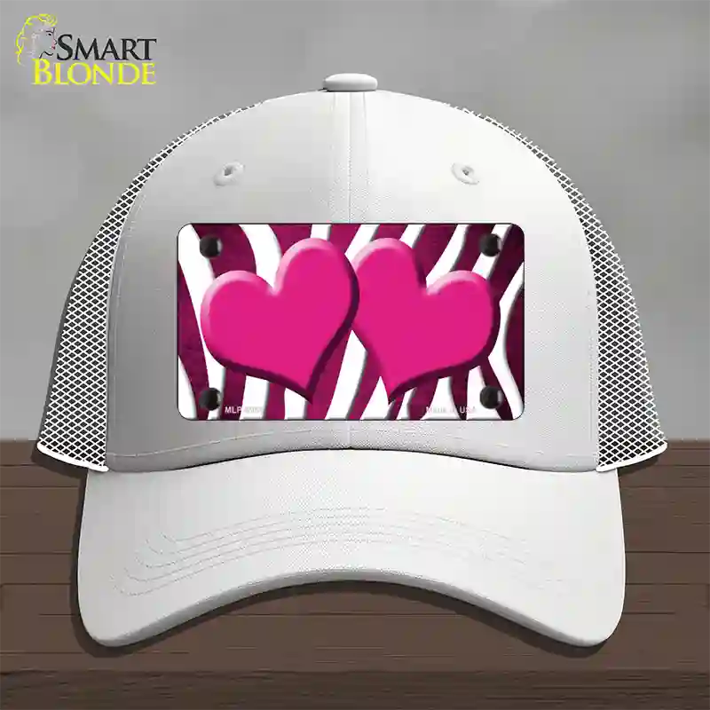 Pink White Zebra Hearts Oil Rubbed Novelty License Plate Hat Mesh / White