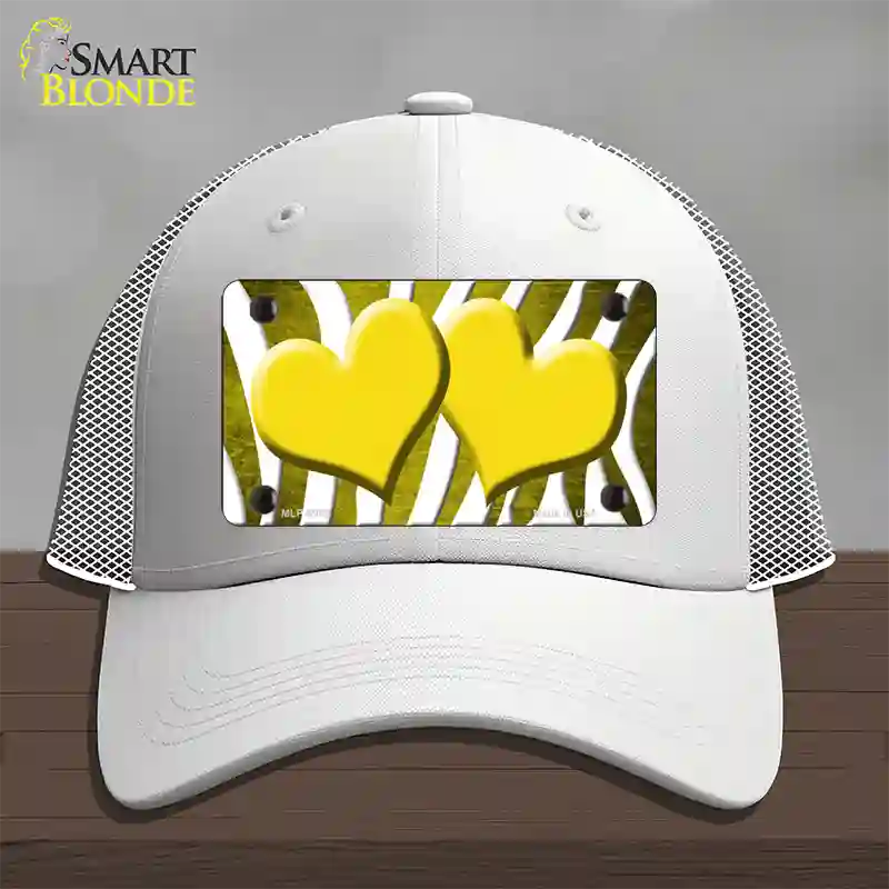 Yellow White Zebra Hearts Oil Rubbed Novelty License Plate Hat Mesh / White