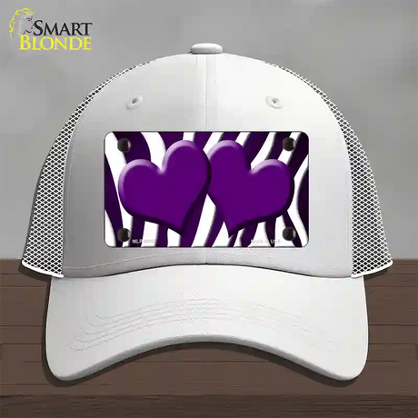 Purple White Zebra Hearts Oil Rubbed Novelty License Plate Hat Mesh / White