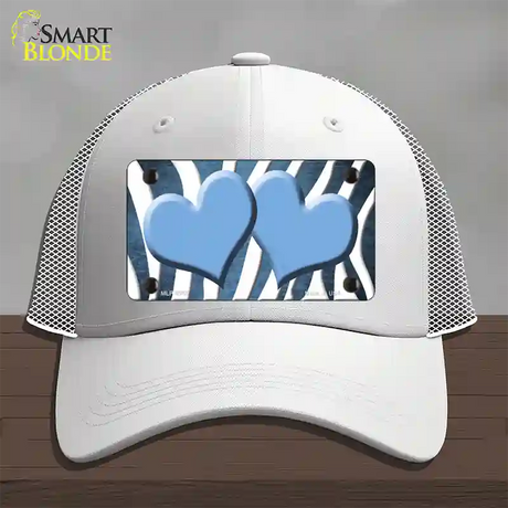 Light Blue White Zebra Hearts Oil Rubbed Novelty License Plate Hat Mesh / White