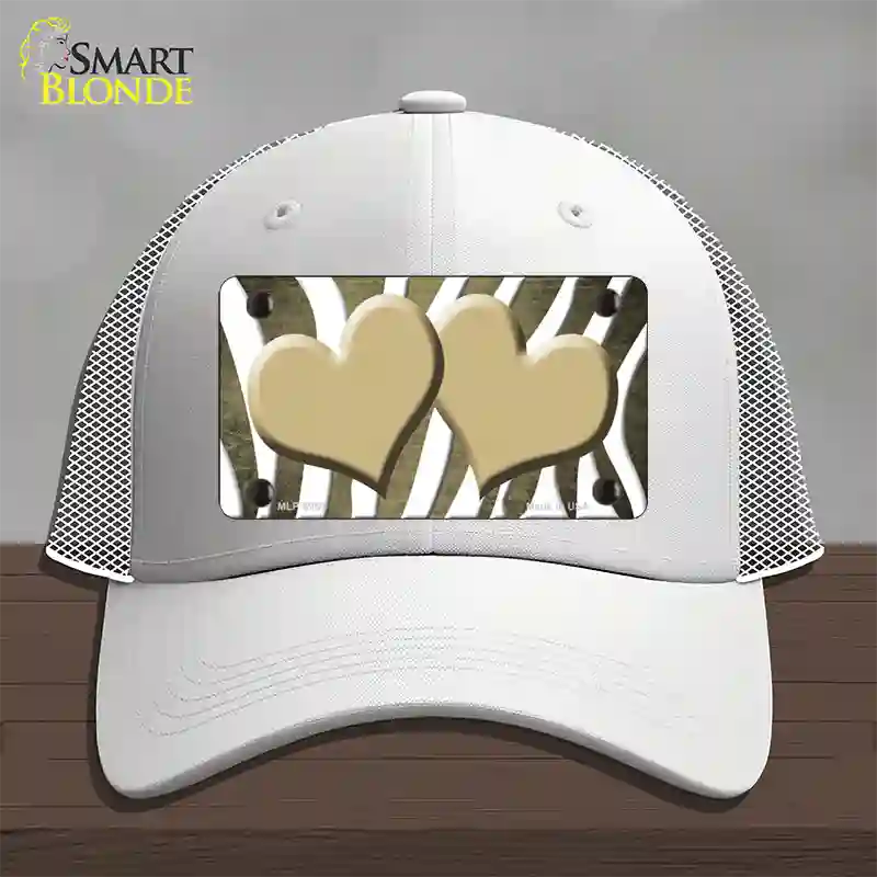 Gold White Zebra Hearts Oil Rubbed Novelty License Plate Hat Mesh / White