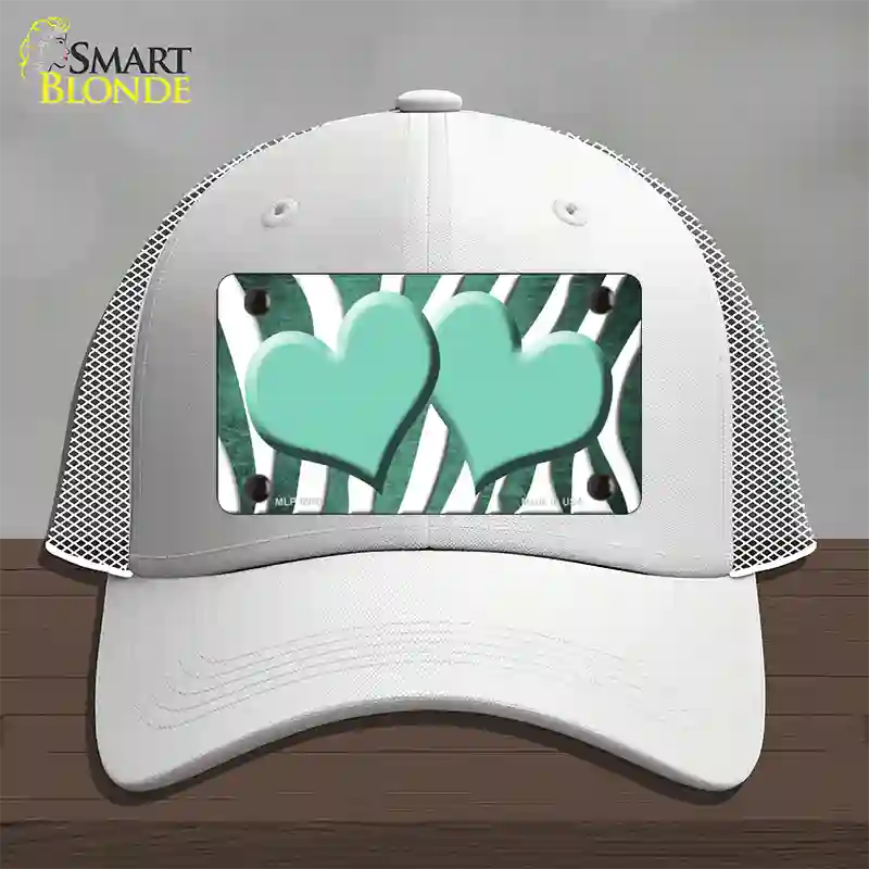 Mint White Zebra Hearts Oil Rubbed Novelty License Plate Hat Mesh / White