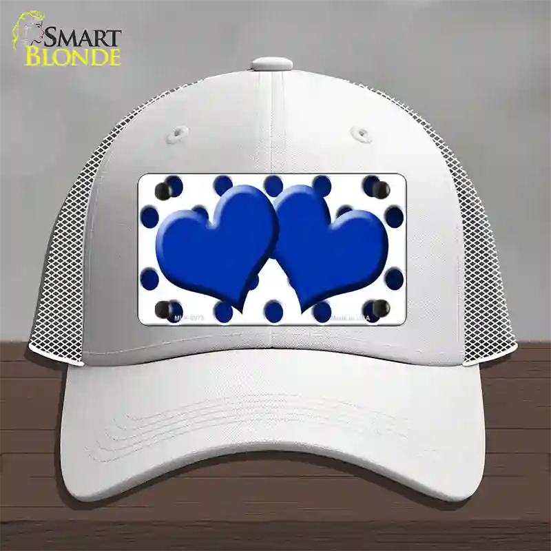 Blue White Dots Hearts Oil Rubbed Novelty License Plate Hat Mesh / White