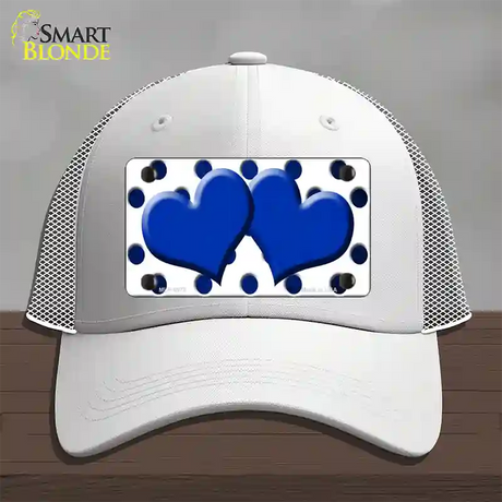 Blue White Dots Hearts Oil Rubbed Novelty License Plate Hat Mesh / White