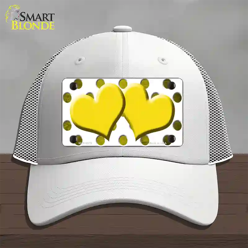 Yellow White Dots Hearts Oil Rubbed Novelty License Plate Hat Mesh / White