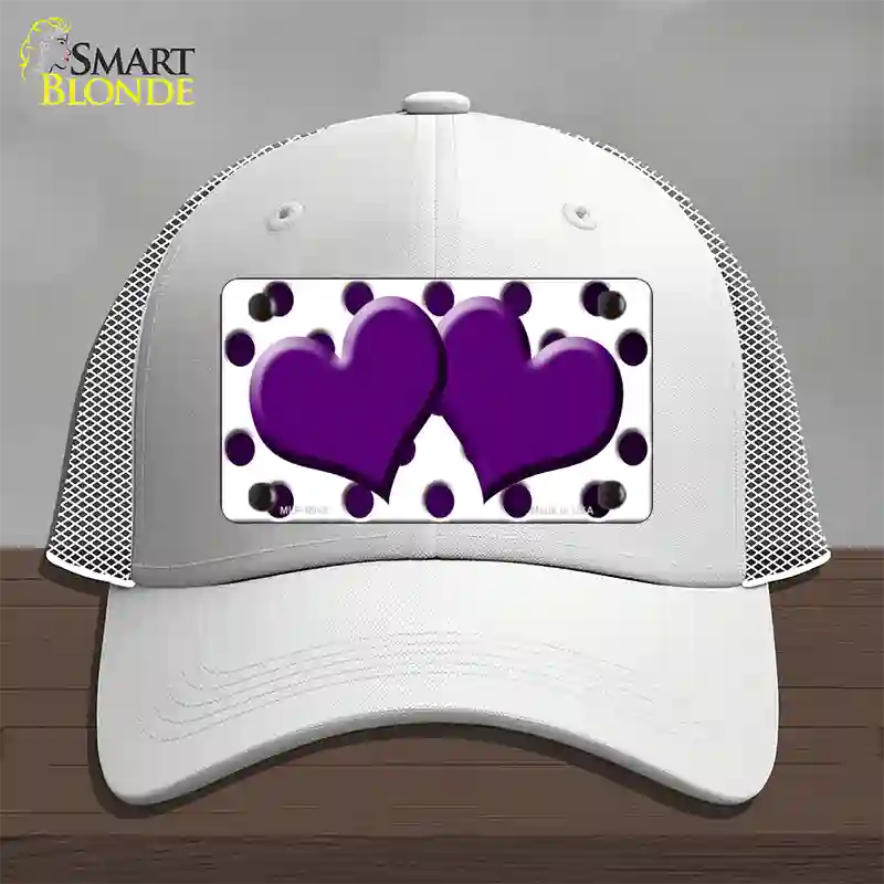 Purple White Dots Hearts Oil Rubbed Novelty License Plate Hat Mesh / White