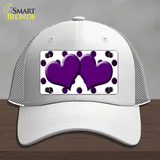 Purple White Dots Hearts Oil Rubbed Novelty License Plate Hat Mesh / White