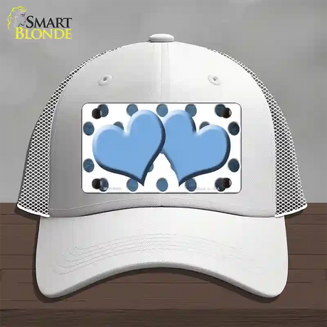 Light Blue White Dots Hearts Oil Rubbed Novelty License Plate Hat Mesh / White