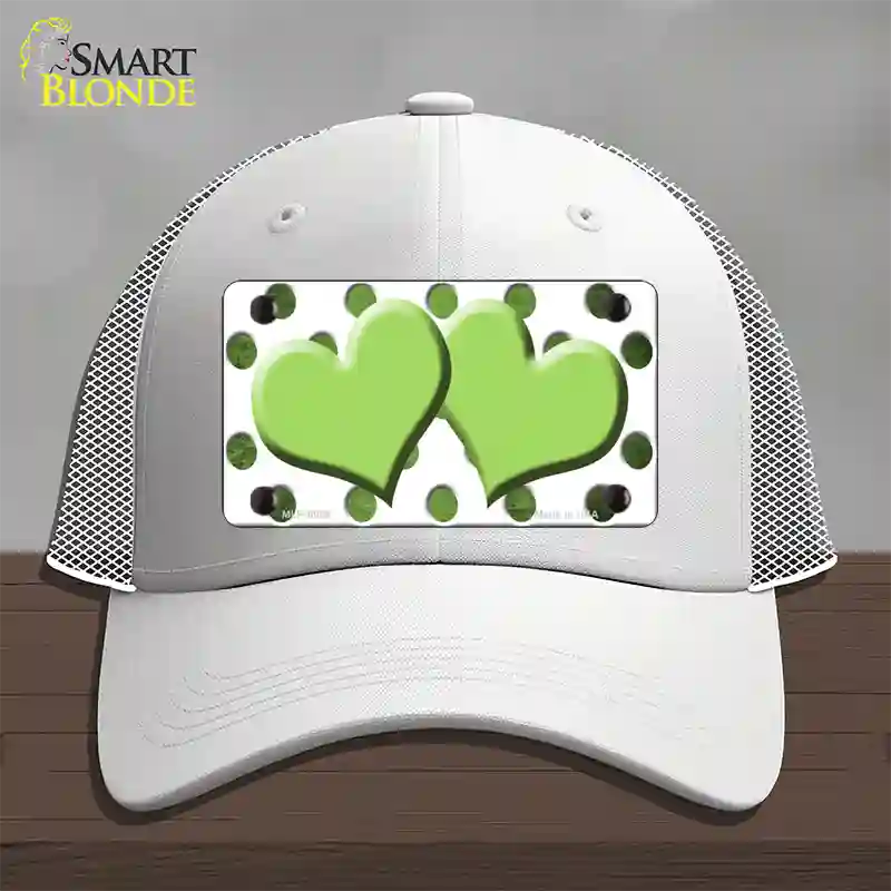 Lime Green White Dots Hearts Oil Rubbed Novelty License Plate Hat Mesh / White