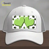 Lime Green White Dots Hearts Oil Rubbed Novelty License Plate Hat Mesh / White