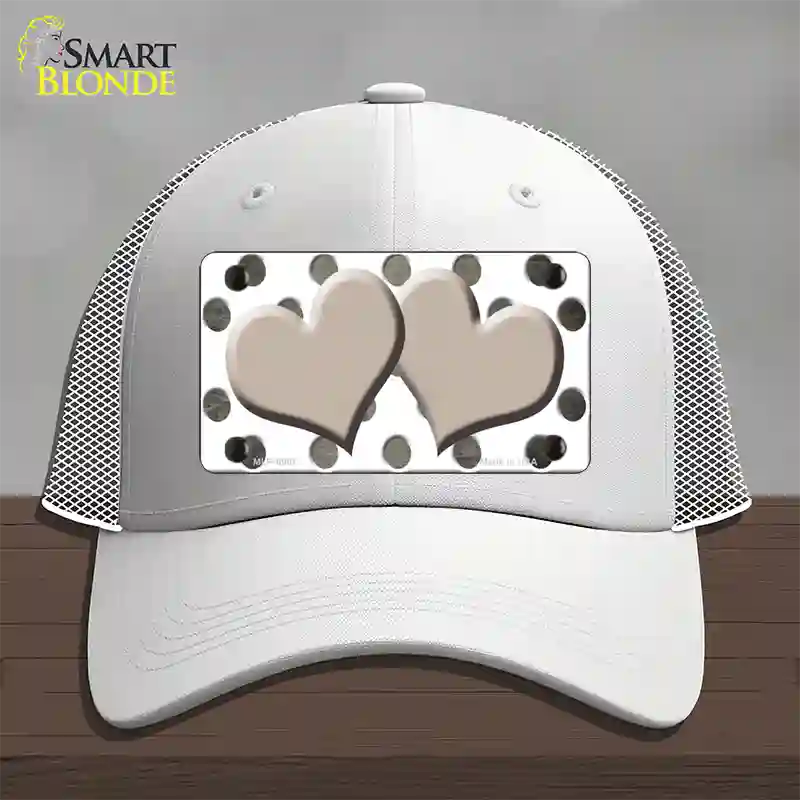 Tan White Dots Hearts Oil Rubbed Novelty License Plate Hat Mesh / White