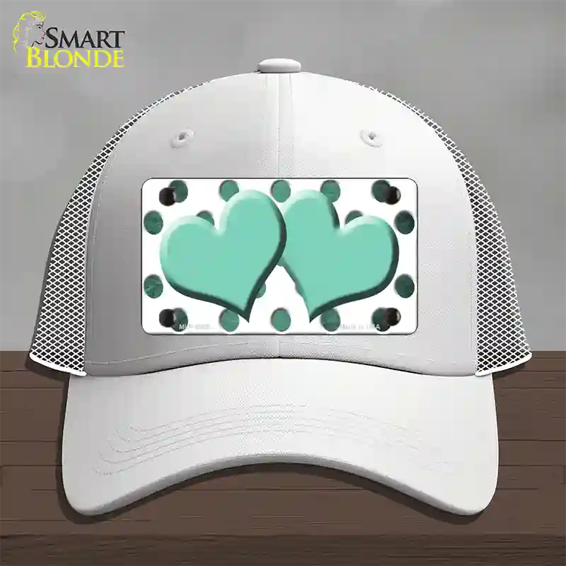 Mint White Dots Hearts Oil Rubbed Novelty License Plate Hat Mesh / White