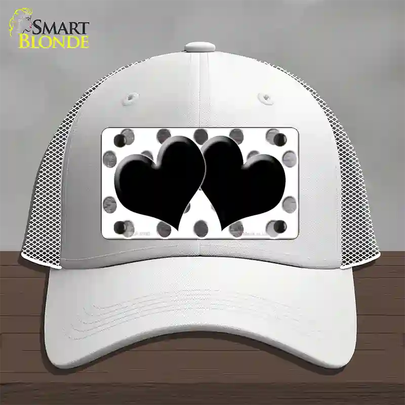 Black White Dots Hearts Oil Rubbed Novelty License Plate Hat Mesh / White