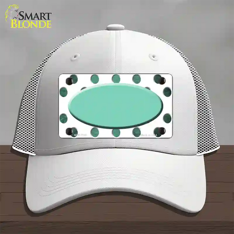 Mint White Dots Oval Oil Rubbed Novelty License Plate Hat Mesh / White