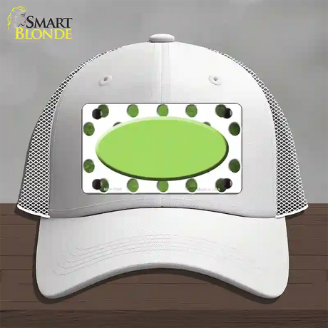 Lime Green White Dots Oval Oil Rubbed Novelty License Plate Hat Mesh / White