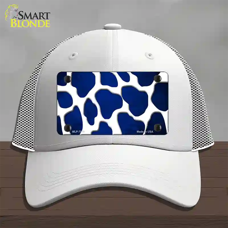 Blue White Giraffe Oil Rubbed Novelty License Plate Hat Mesh / White