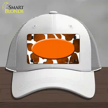 Orange White Oval Giraffe Oil Rubbed Novelty License Plate Hat Mesh / White