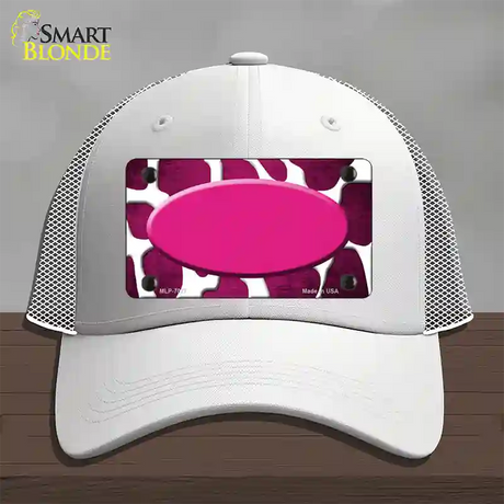 Pink White Oval Giraffe Oil Rubbed Novelty License Plate Hat Mesh / White