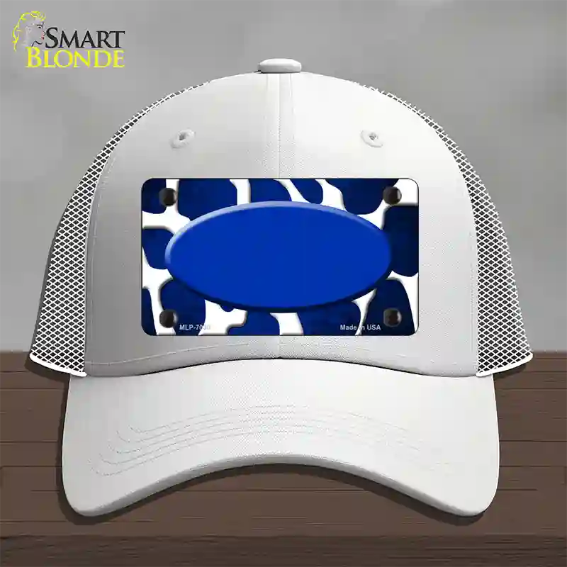 Blue White Oval Giraffe Oil Rubbed Novelty License Plate Hat Mesh / White