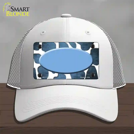 Light Blue White Oval Giraffe Oil Rubbed Novelty License Plate Hat Mesh / White