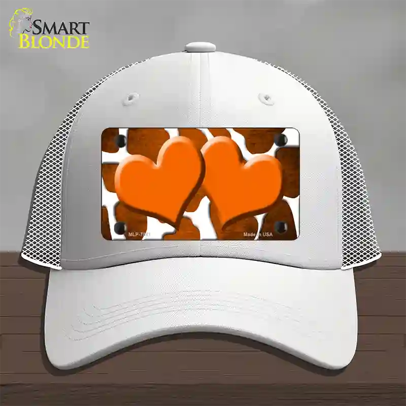 Orange White Hearts Giraffe Oil Rubbed Novelty License Plate Hat Mesh / White