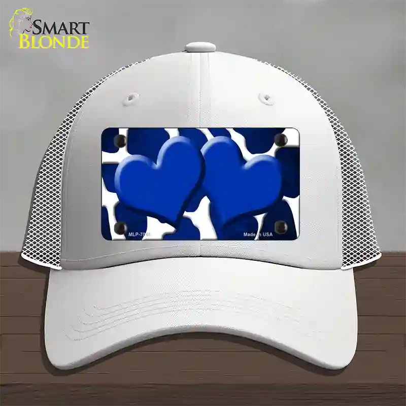 Blue White Hearts Giraffe Oil Rubbed Novelty License Plate Hat Mesh / White