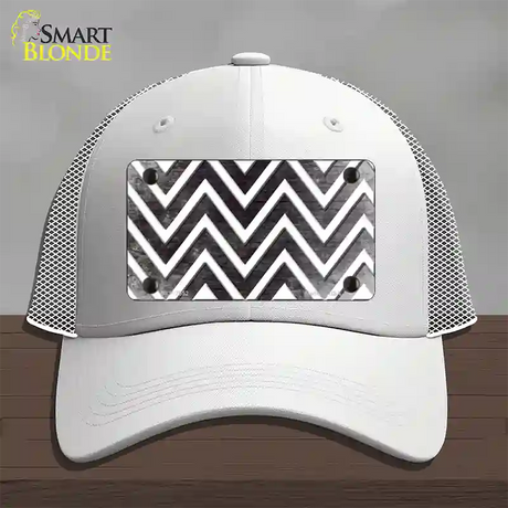 Black White Chevron Oil Rubbed Novelty License Plate Hat Mesh / White