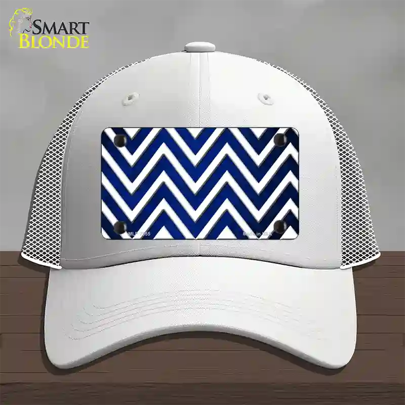 Blue White Chevron Oil Rubbed Novelty License Plate Hat Mesh / White