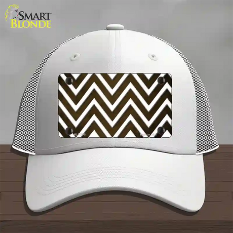 Brown White Chevron Oil Rubbed Novelty License Plate Hat Mesh / White