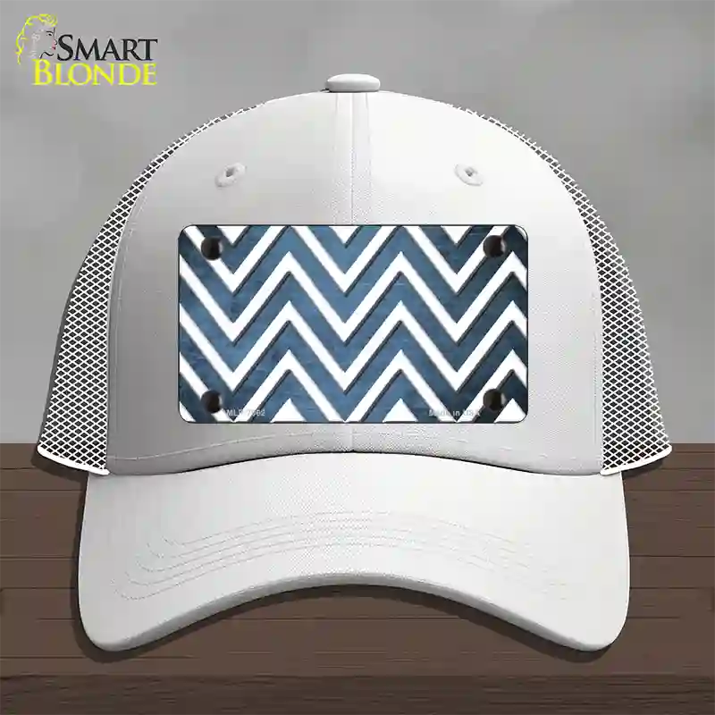 Light Blue White Chevron Oil Rubbed Novelty License Plate Hat Mesh / White