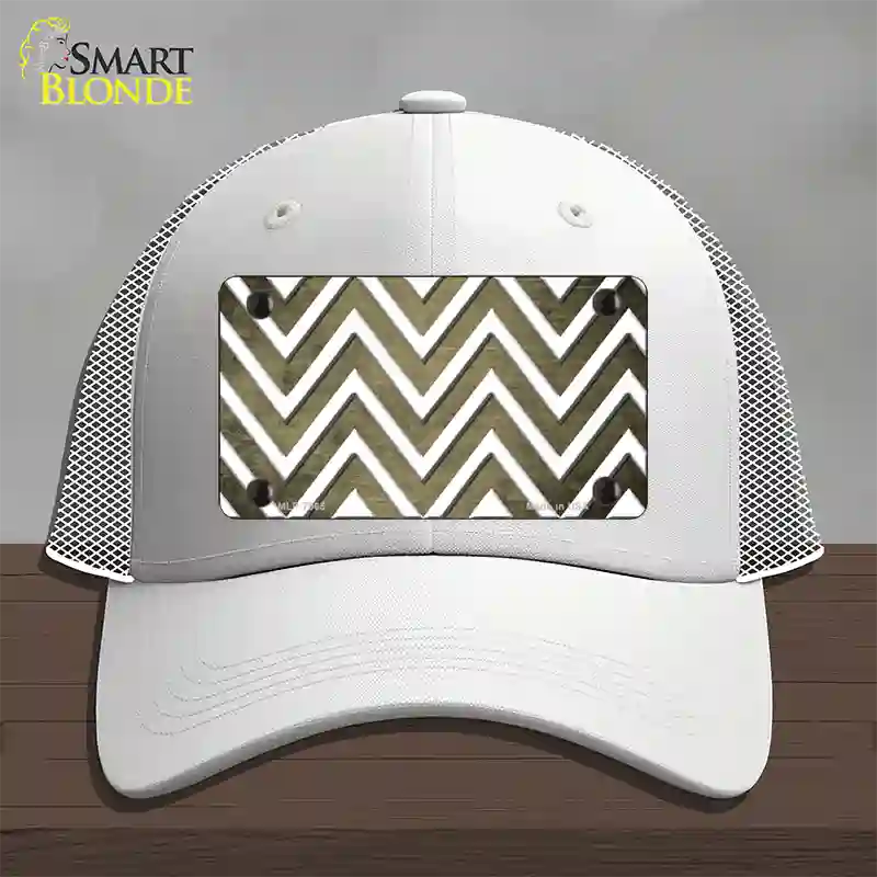 Gold White Chevron Oil Rubbed Novelty License Plate Hat Mesh / White