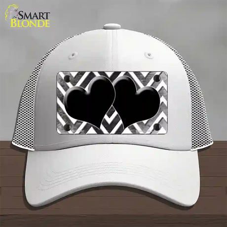 Black White Hearts Chevron Oil Rubbed Novelty License Plate Hat Mesh / White