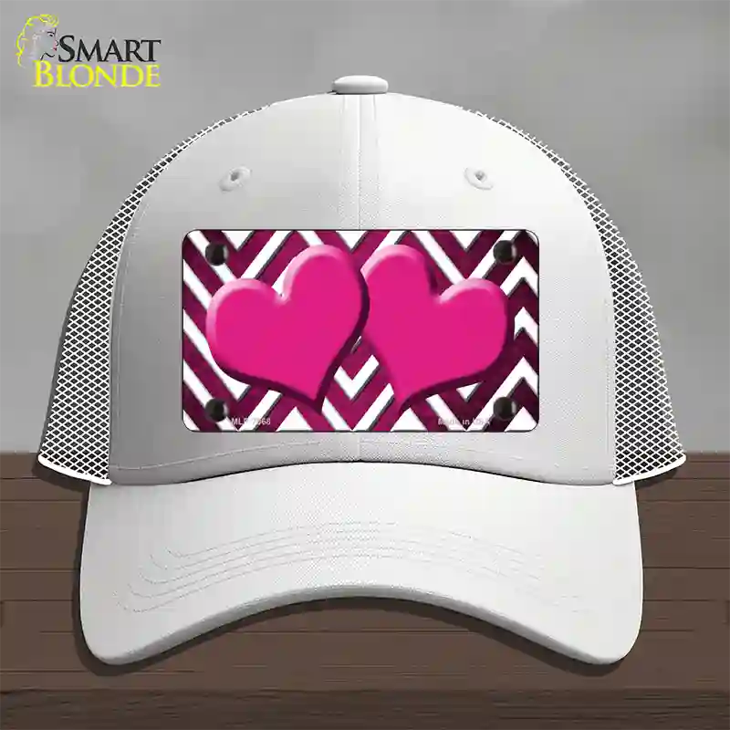 Pink White Hearts Chevron Oil Rubbed Novelty License Plate Hat Mesh / White