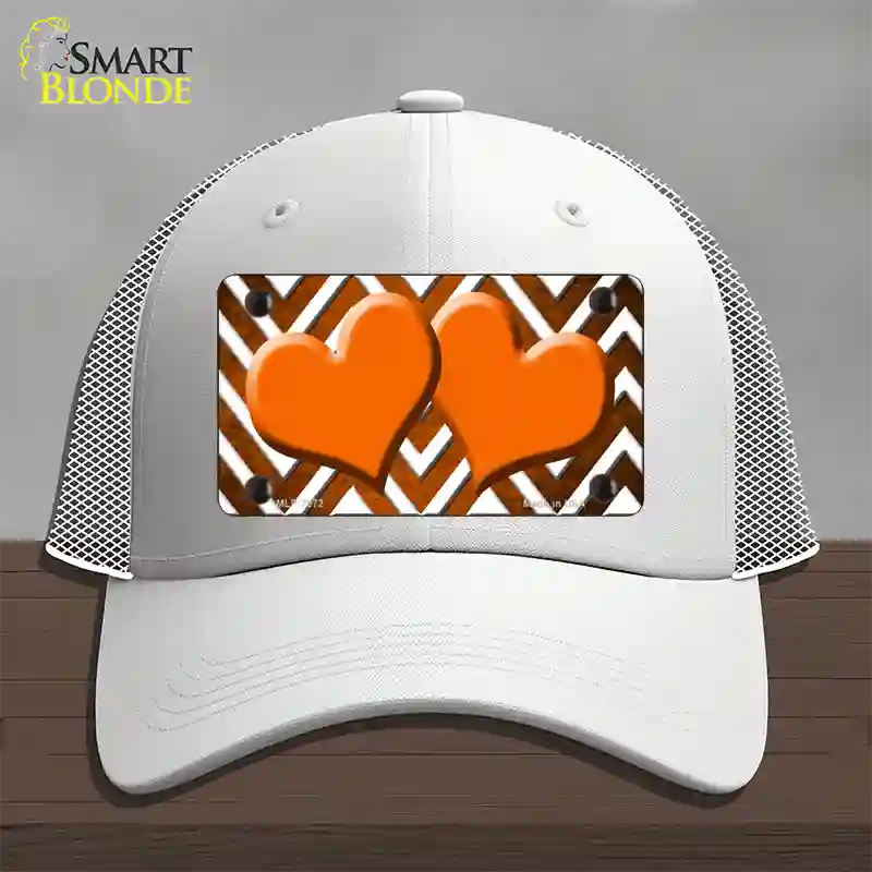 Orange White Hearts Chevron Oil Rubbed Novelty License Plate Hat Mesh / White