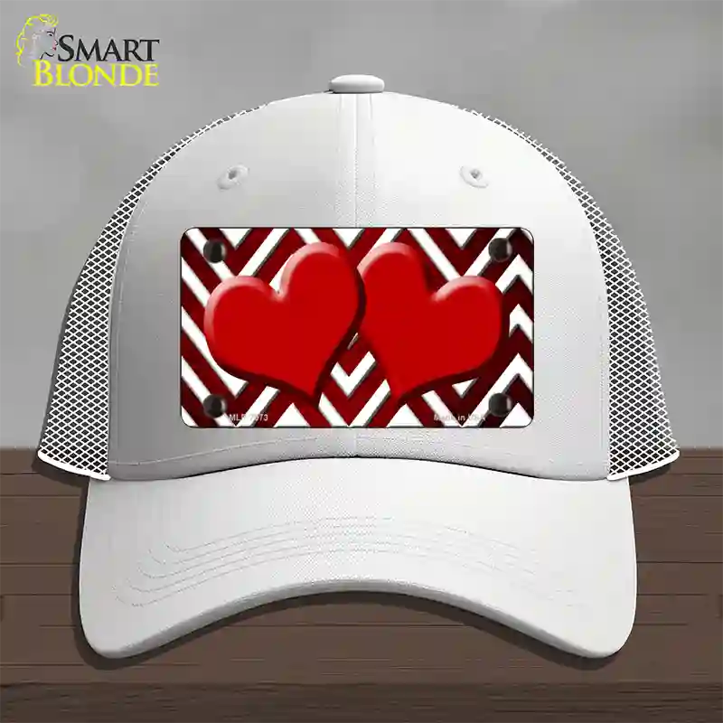 Red White Hearts Chevron Oil Rubbed Novelty License Plate Hat Mesh / White