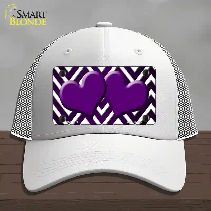 Purple White Hearts Chevron Oil Rubbed Novelty License Plate Hat Mesh / White