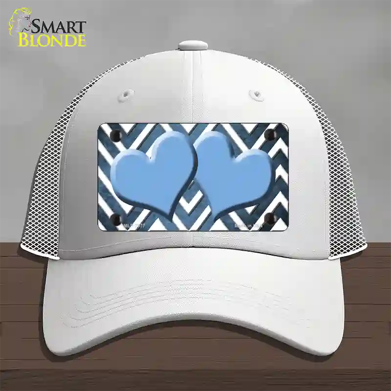 Light Blue White Hearts Chevron Oil Rubbed Novelty License Plate Hat Mesh / White