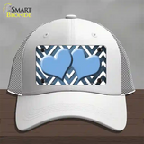 Light Blue White Hearts Chevron Oil Rubbed Novelty License Plate Hat Mesh / White