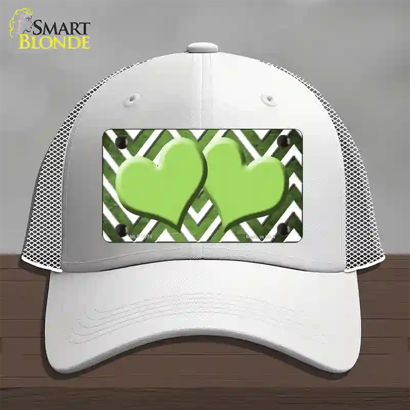 Lime Green White Hearts Chevron Oil Rubbed Novelty License Plate Hat Mesh / White