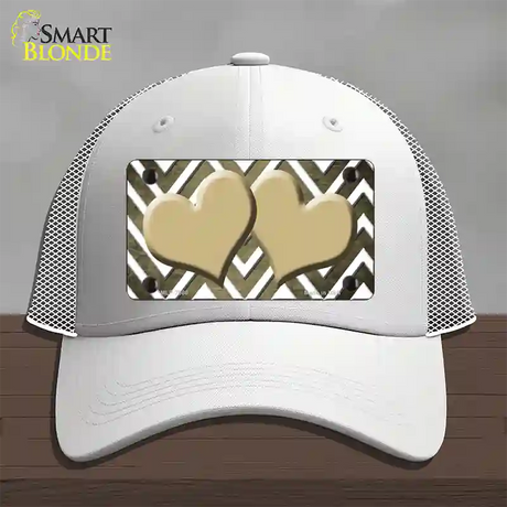 Gold White Hearts Chevron Oil Rubbed Novelty License Plate Hat Mesh / White