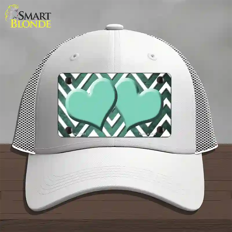 Mint White Hearts Chevron Oil Rubbed Novelty License Plate Hat Mesh / White