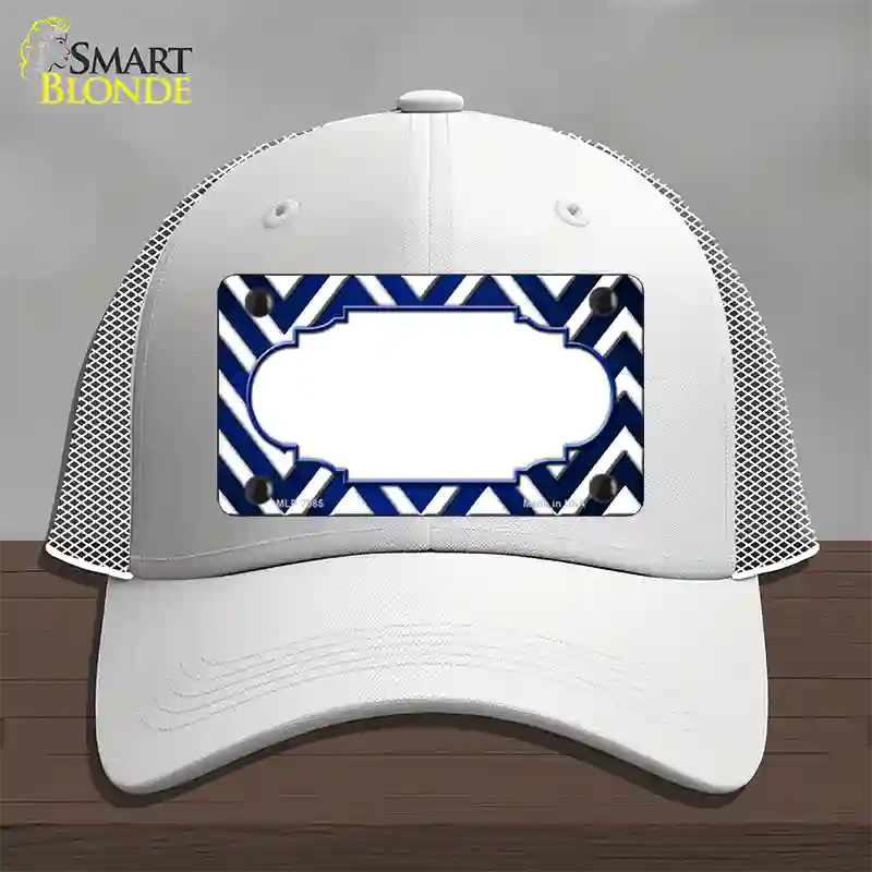 Blue White Chevron Scallop Oil Rubbed Novelty License Plate Hat Mesh / White