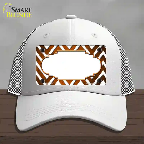 Orange White Chevron Scallop Oil Rubbed Novelty License Plate Hat Mesh / White