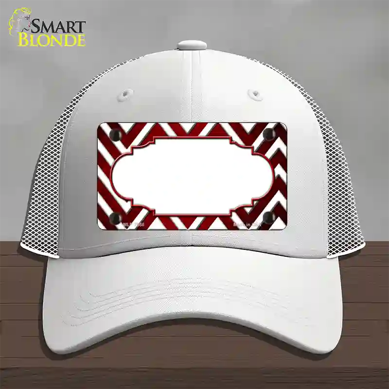 Red White Chevron Scallop Oil Rubbed Novelty License Plate Hat Mesh / White