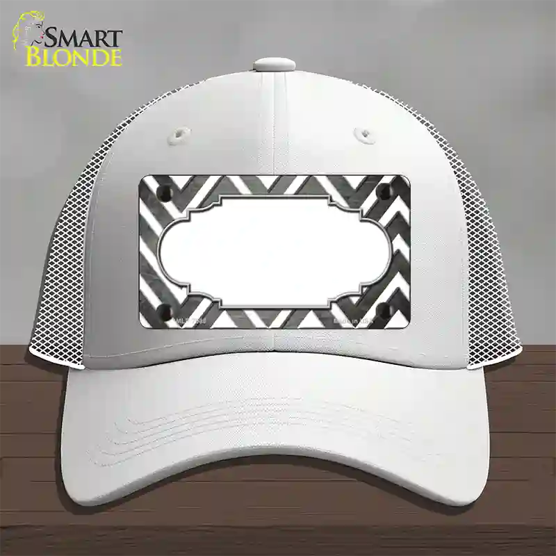 Gray White Chevron Scallop Oil Rubbed Novelty License Plate Hat Mesh / White