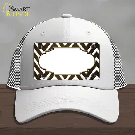 Brown White Chevron Scallop Oil Rubbed Novelty License Plate Hat Mesh / White